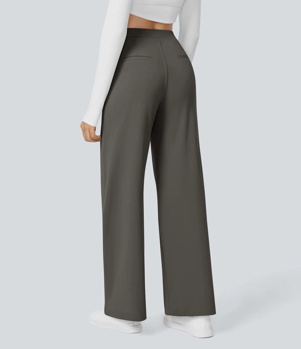 Halara High Waist Straight Leg Work Pants Stretch Comfort Deep Red Grey S Reg